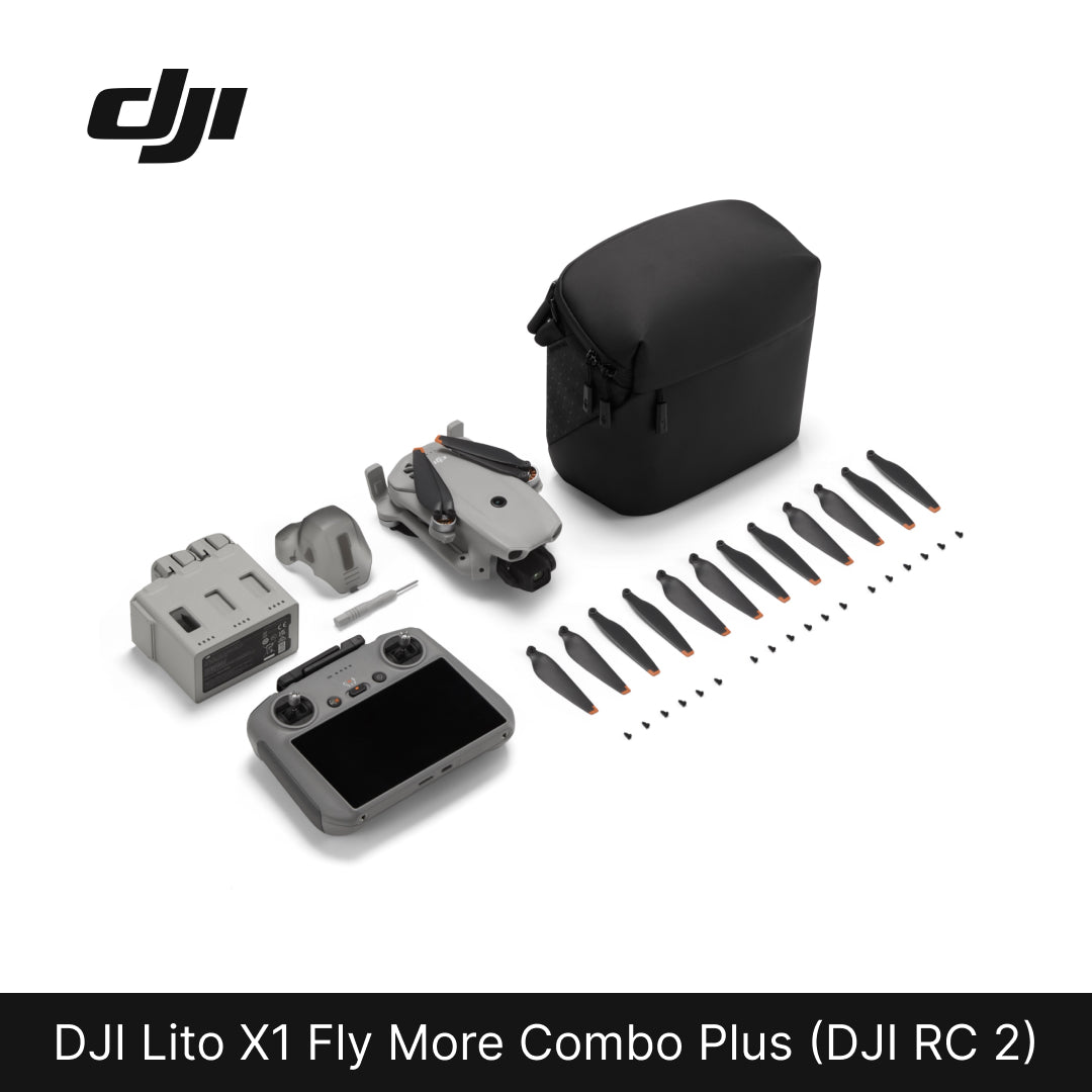 DJI Lito X1 Fly More Combo Plus components with black carrying case on white background