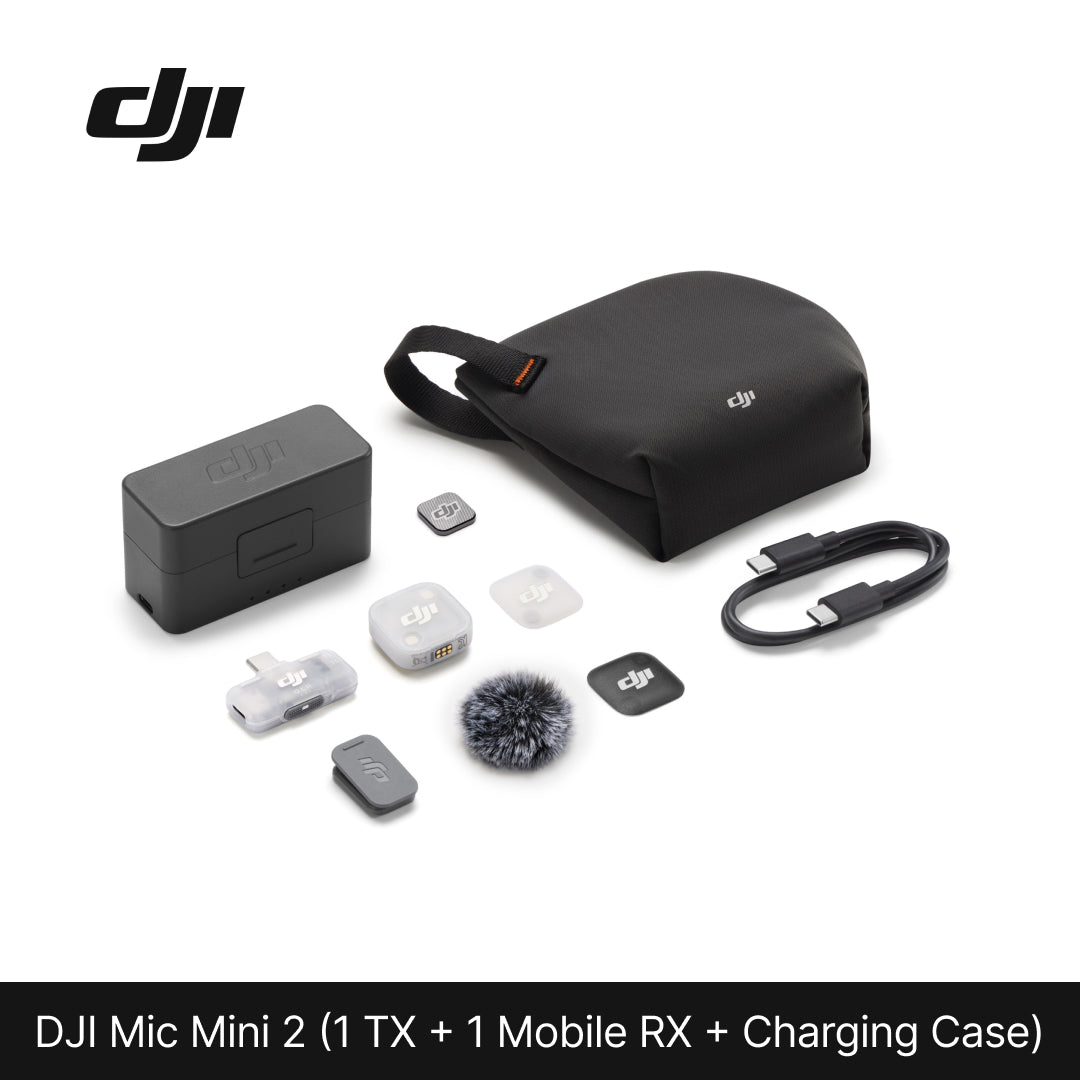DJI Mic Mini 2 kit with accessories on a white background