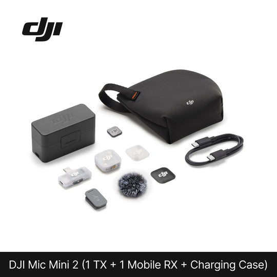 DJI Mic Mini 2 kit with accessories on a white background