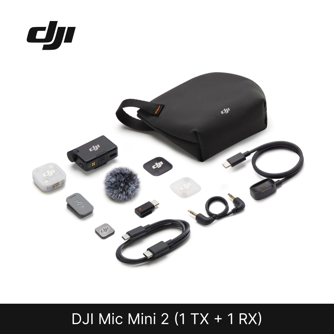 DJI Mic Mini 2 kit with accessories on a white background