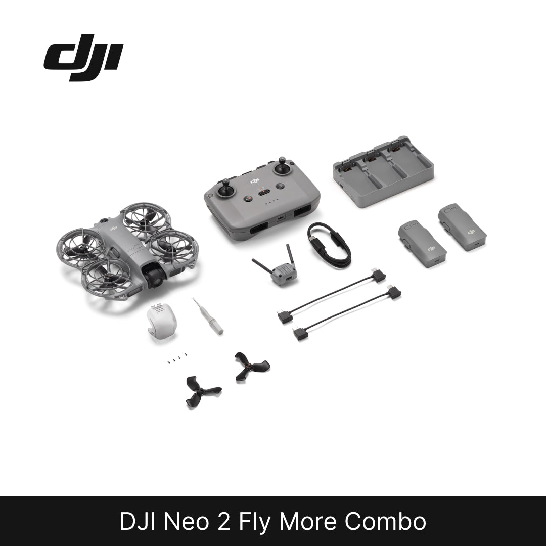 DJI Neo 2 Fly More Combo with various components on a white background