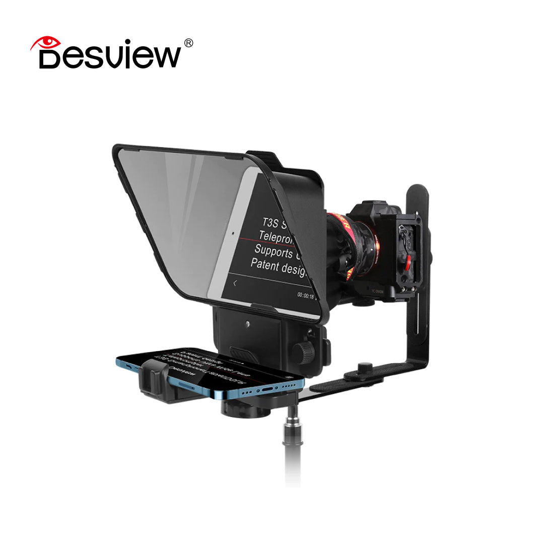 Desview T3 Teleprompter for Cellphone Tablet DSLR with Lens Adapter and Remote Control