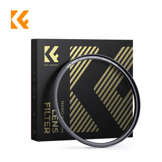 K&amp;F concept Empty Magnetic Base Ring, shown in front of its black and gold retail packaging box on a white background.