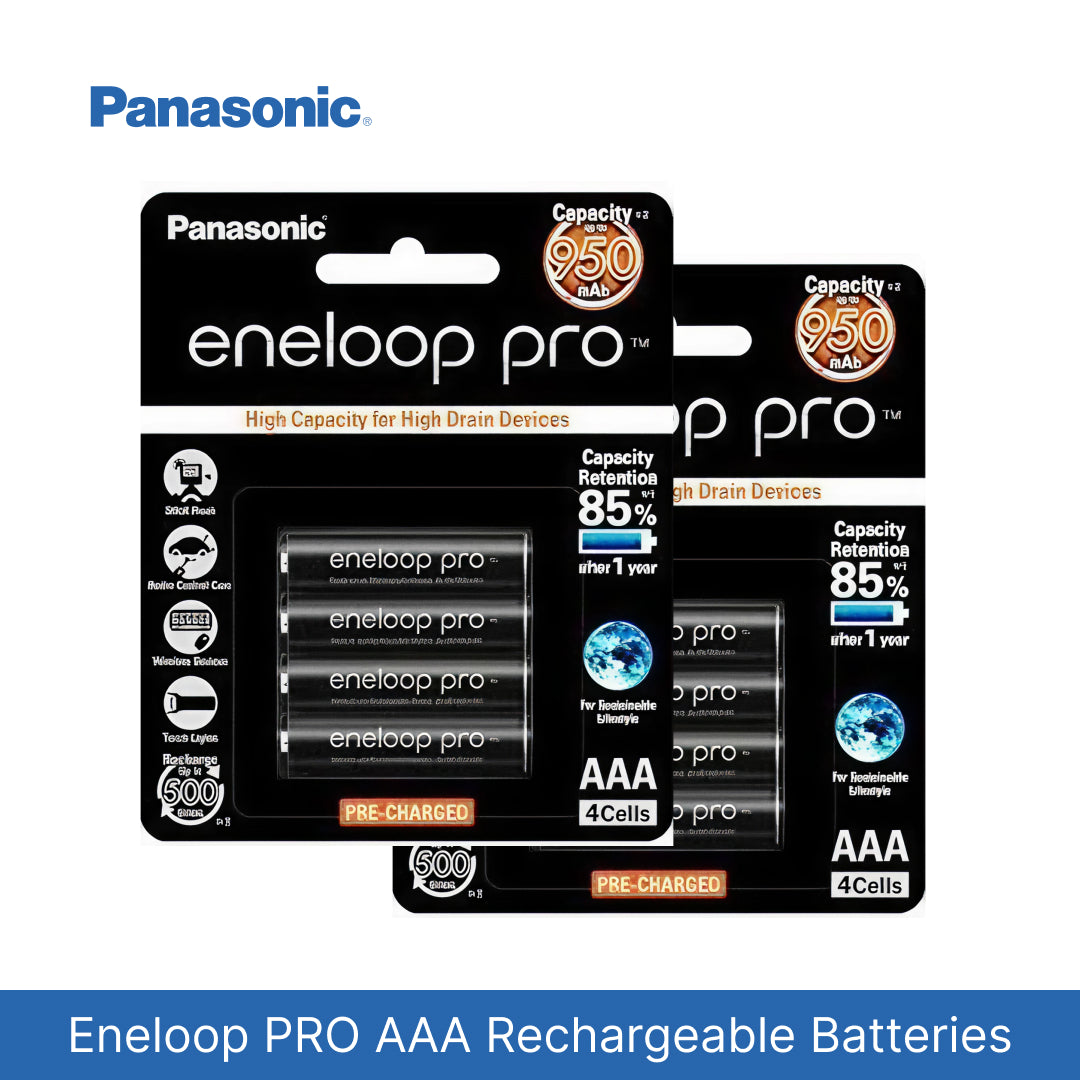 Panasonic eneloop Pro AAA rechargeable batteries packaging on a white background