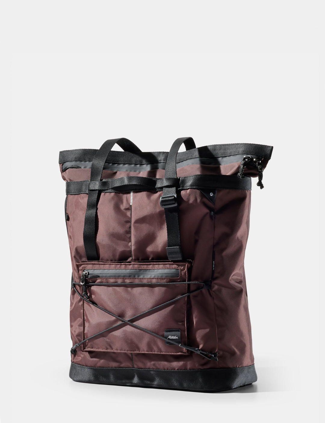 Brown backpack with black straps on a white background