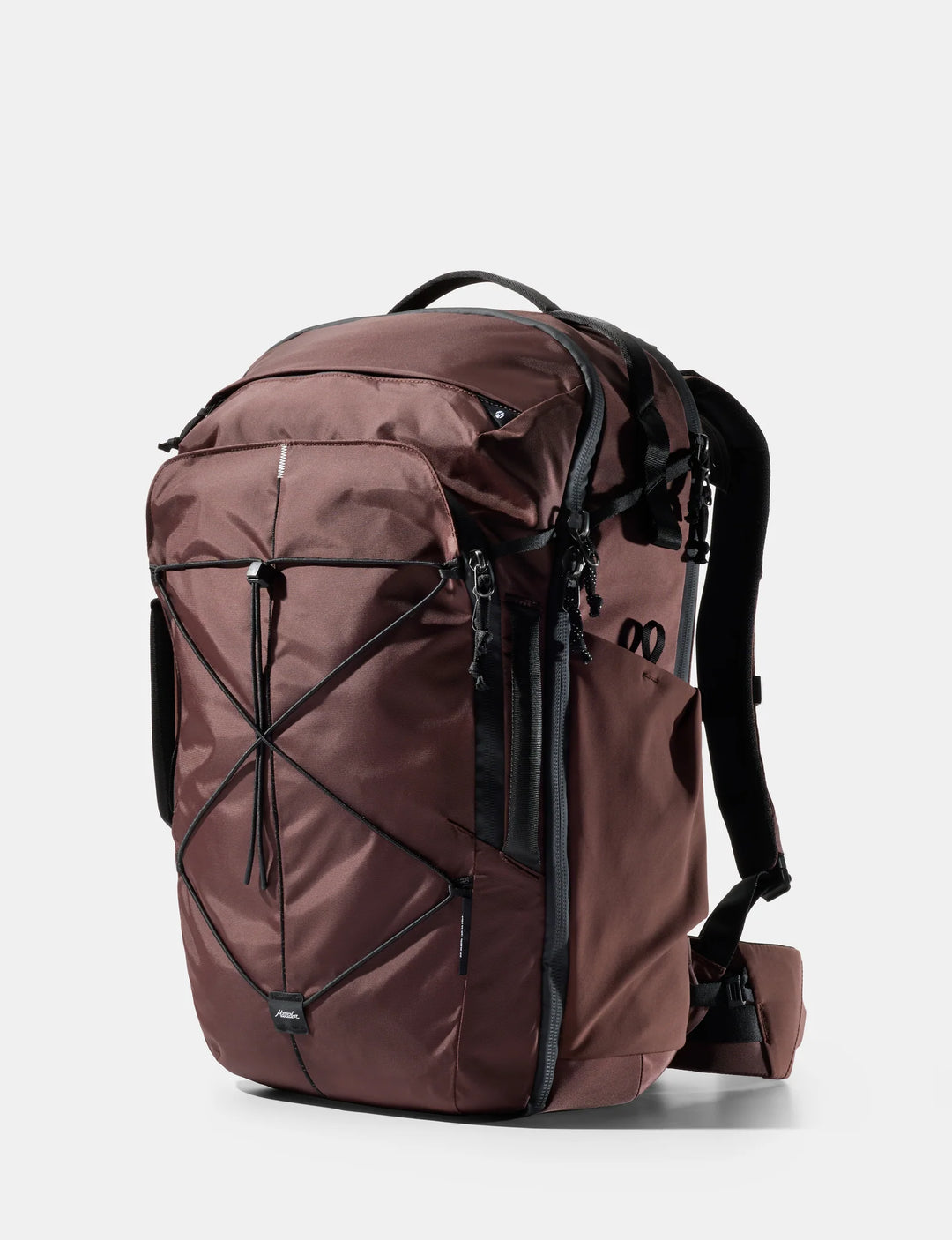 Brown backpack with black straps on a white background