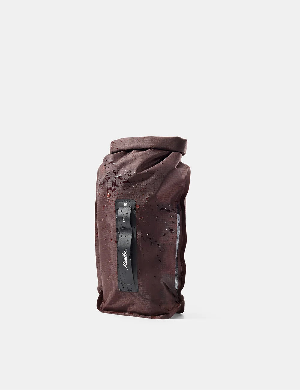 Brown waterproof bag with a visible brand logo on a white background