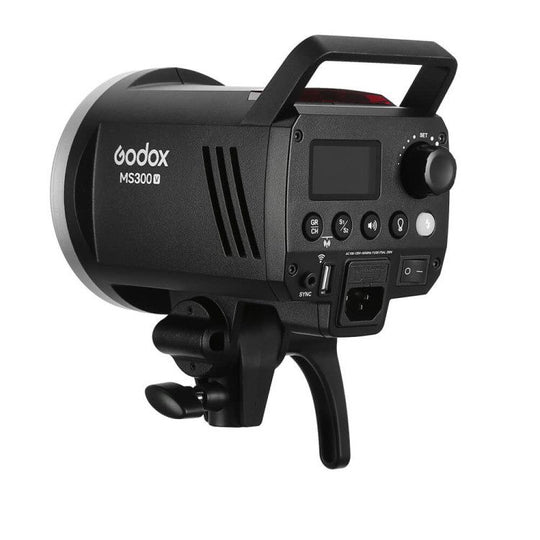 Godox MS300-V Studio Flash Monolight with buttons, knob and small display on a white background