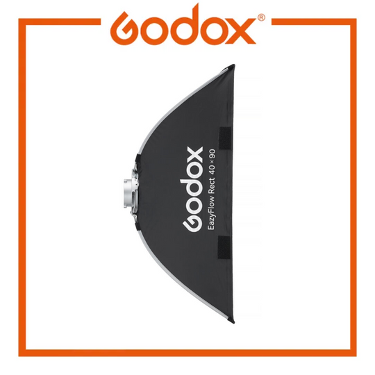 Godox EasyFlow Rect 40x90 softbox light modifier in black with white branding, shown on a white background with an orange Godox logo and border.