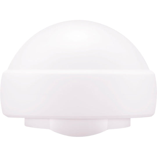 A white dome-shaped light fixture or lamp cover with a wide horizontal band around the middle and a flared base, shown on a plain white background.
