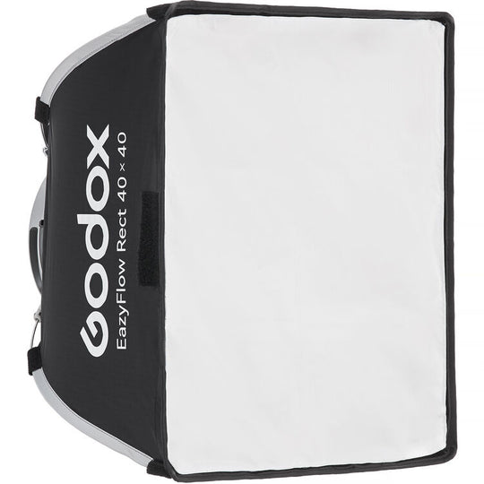 Godox EazyFlow Rect 40 x 40 softbox light modifier with a white front panel and black side panels, featuring the white Godox logo.