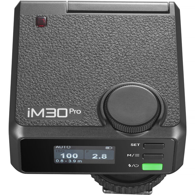 iM30 Pro camera flash unit on a white background