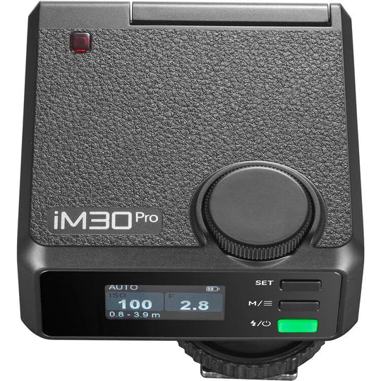 iM30 Pro camera flash unit on a white background