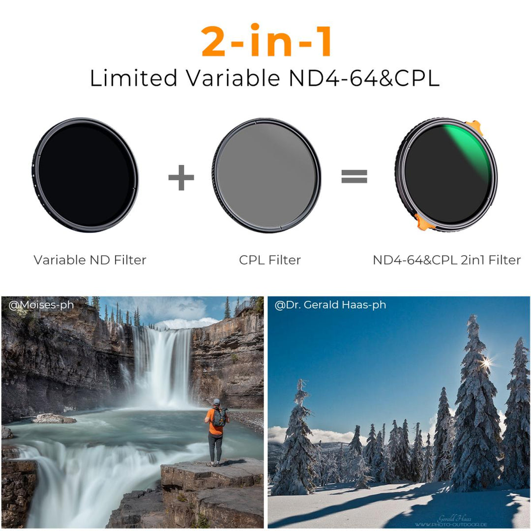 K&F ND4-ND64 (2-6 Stop) Variable ND Filter and CPL Circular Polarizing Filter 2 in 1