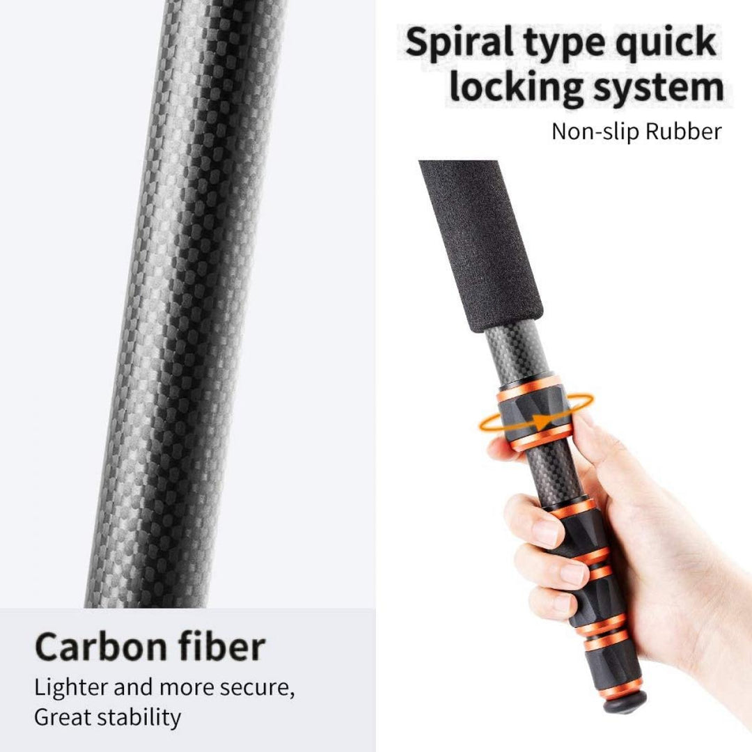 K&F Concept Carbon Fiber Camera Tripod Lightweight Ball Head & Detachable Monopod 1.5m C225C0+BH-25