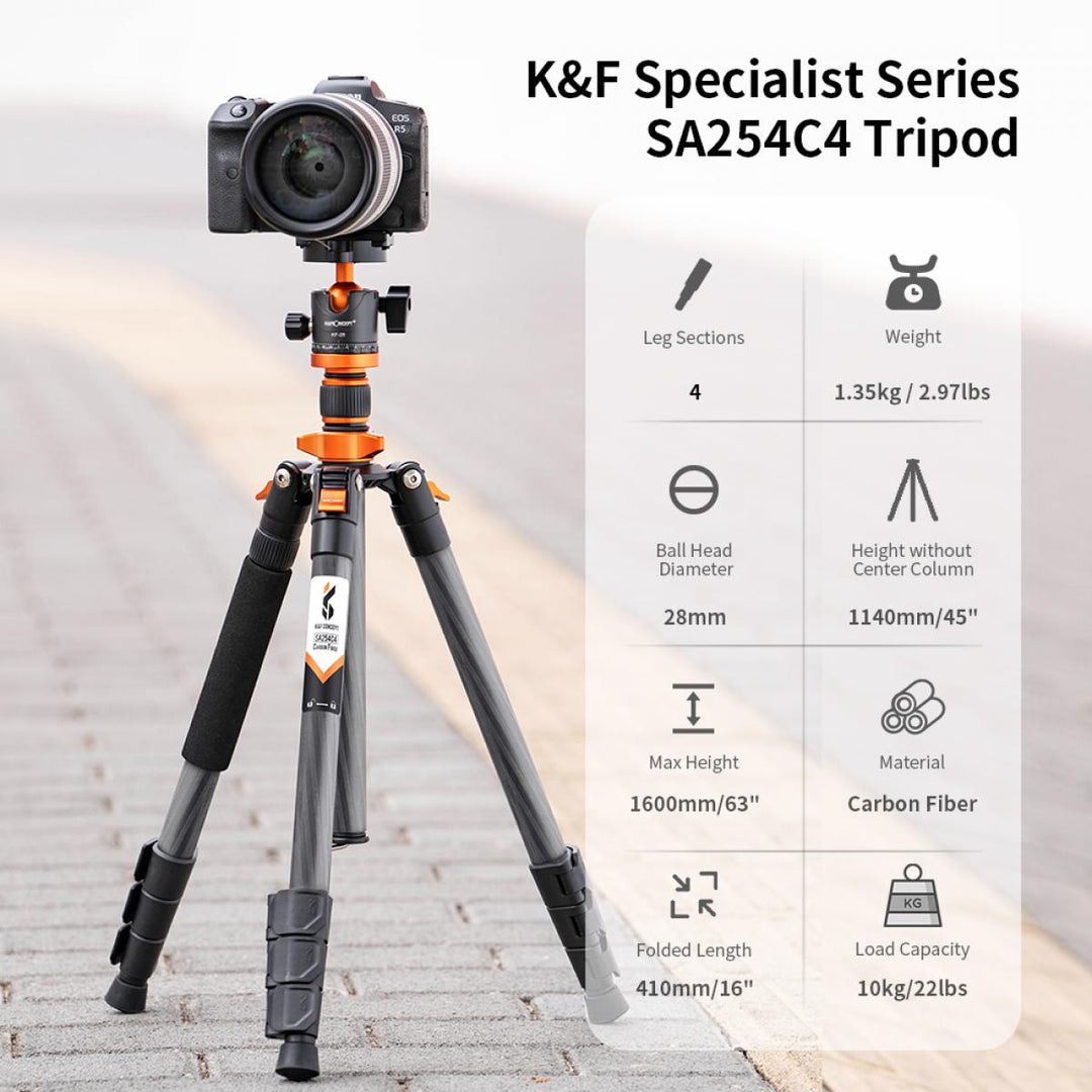 K&F Concept Portable Carbon Fiber Tripods 254C1+BH28L