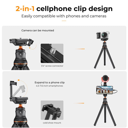 K&F Concept Camera Tripod Versatile Mini Flexible Phone Stand Phone Tripod MS01