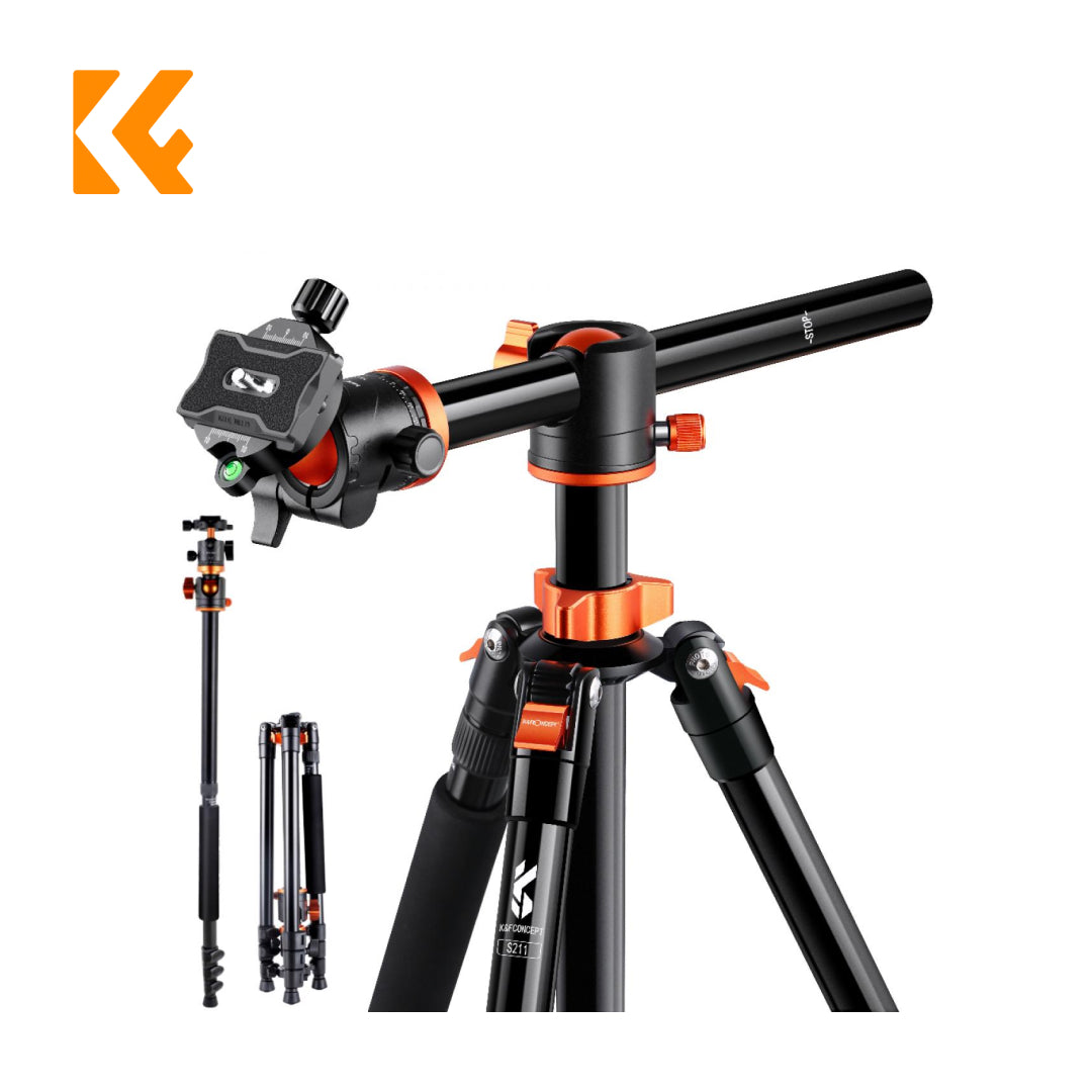 K&F Concept S211 Tripod with Tranverse Center Column Aluminium with detachable monopod