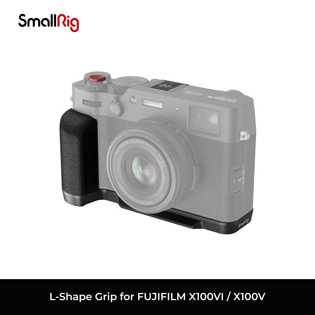 L-Shape Grip for FUJIFILM X100VI/X100V on a white background with SmallRig branding.
