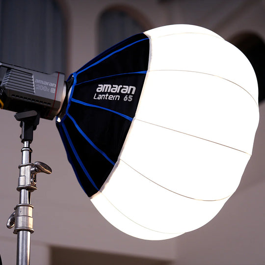 Amaran Lantern 65 softbox on a stand with a blurred background