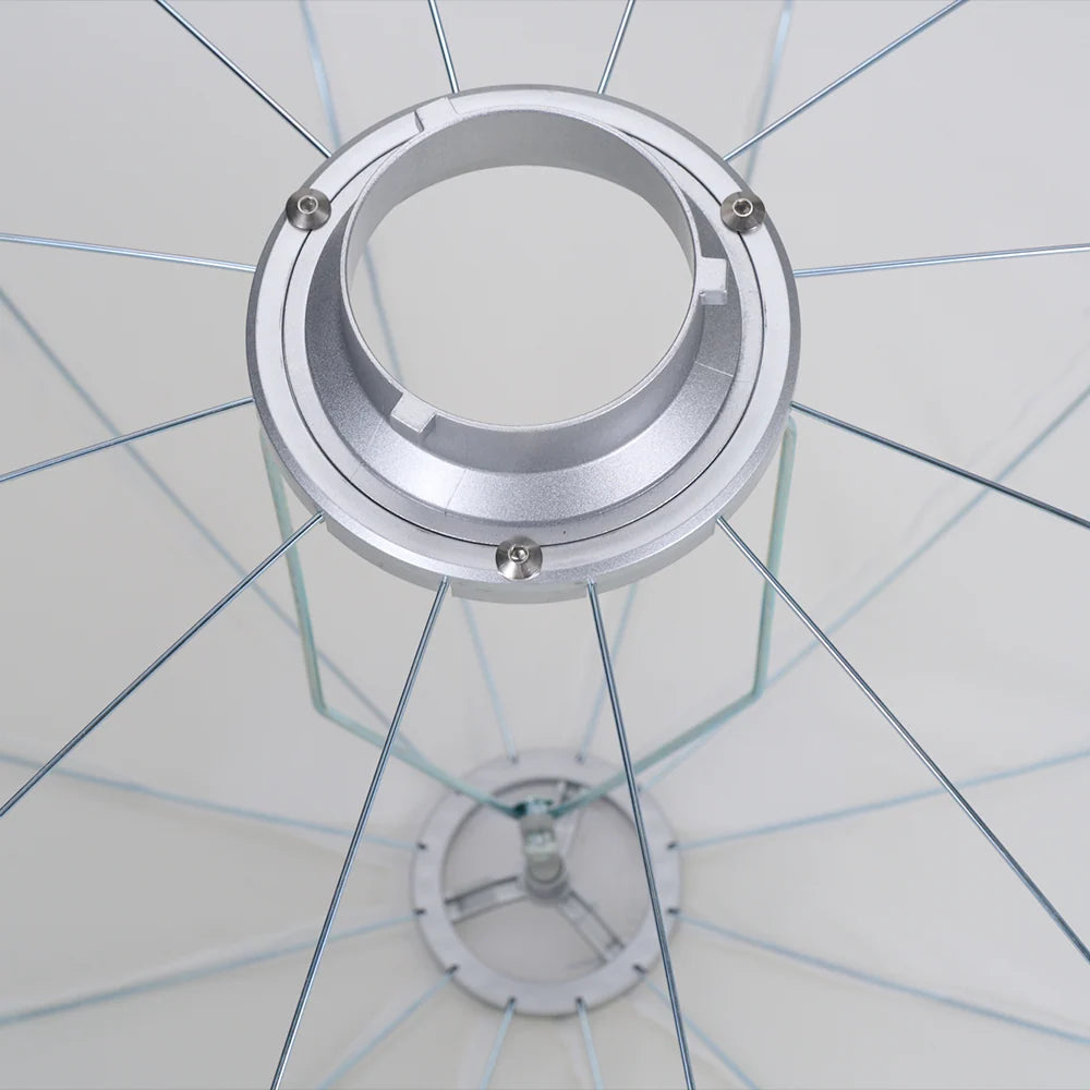 Close-up of a sofibox with metal bearings on a white background