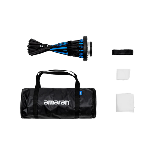 Amaran light dome 60 kit with bag, cables, and accessories on a white background