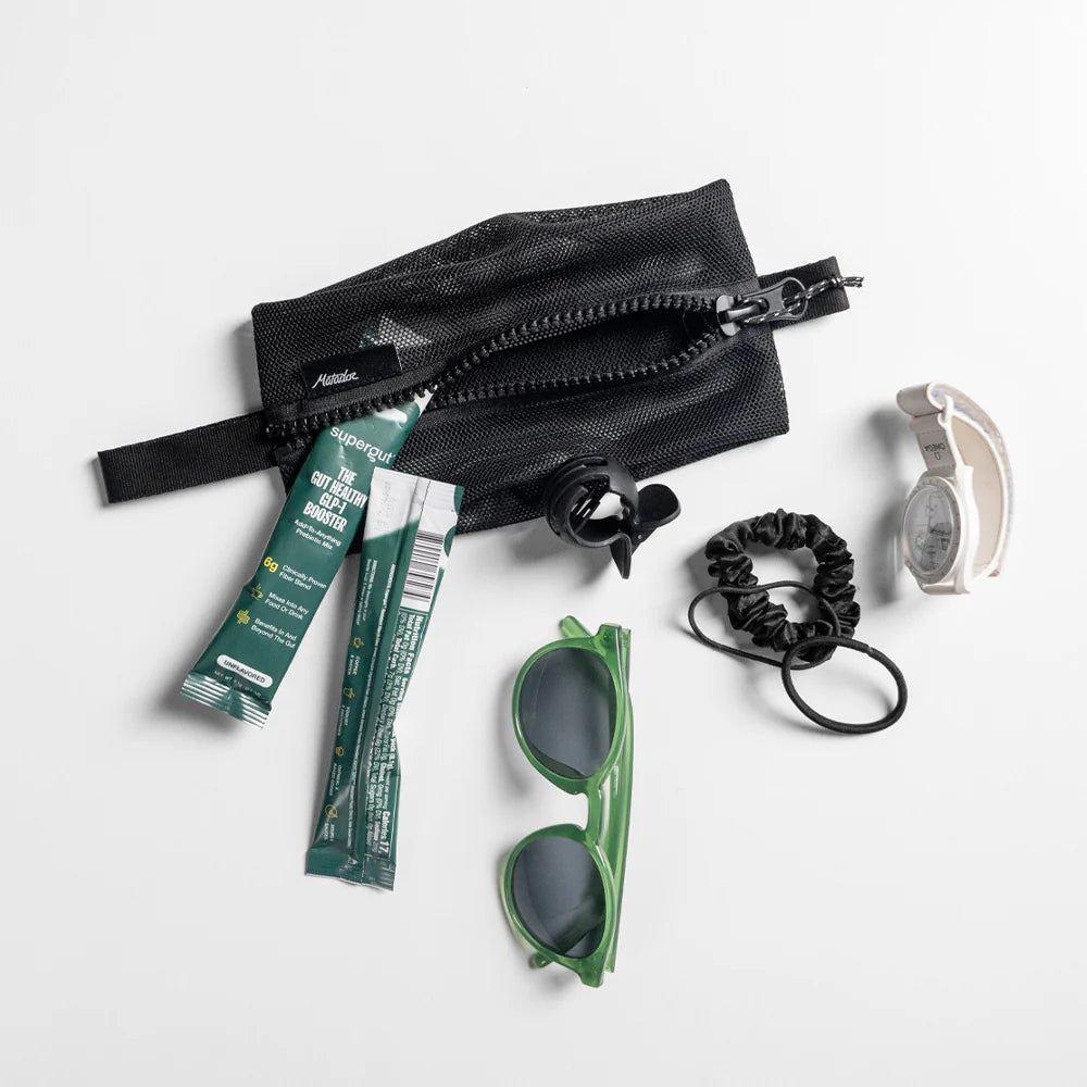 Set of black mesh organizer bags with 'Matador' branding on a white background