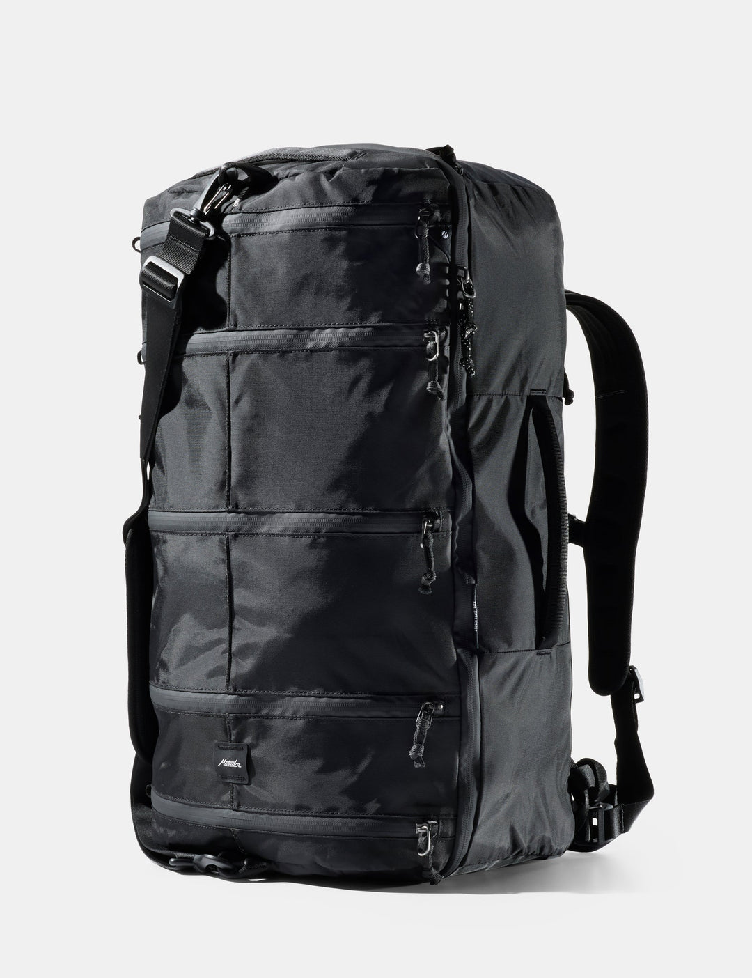Black backpack on a white background
