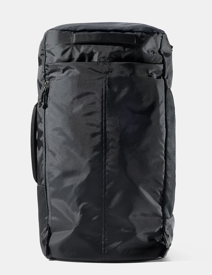 A black waterproof backpack cover or bag protector shown from the front on a light gray background.