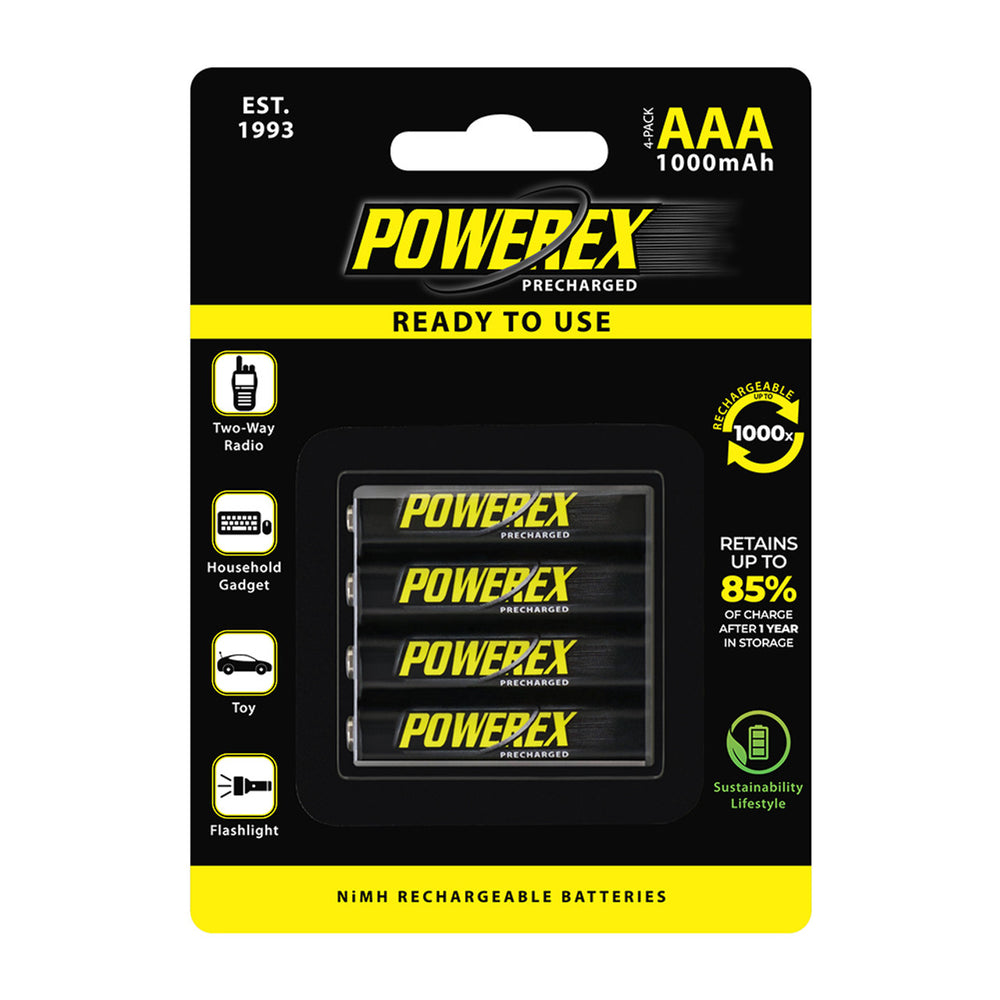 MAHA Powerex 预充电可充电镍氢电池 1000mAh AAA 电池（4 块装） 