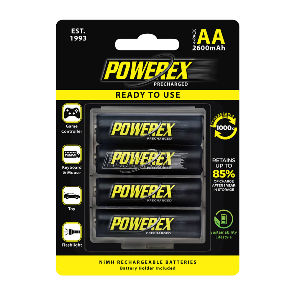 Powerex 预充电 AA 可充电镍氢电池 2600mAh（4 块装） 
