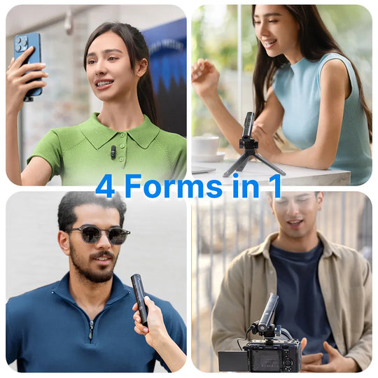 Four different people using a camera or phone with '4 Forms in 1' text overlay.