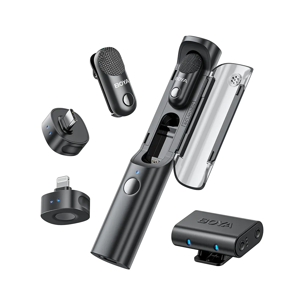 BOYA Magic wireless microphone system on a white background