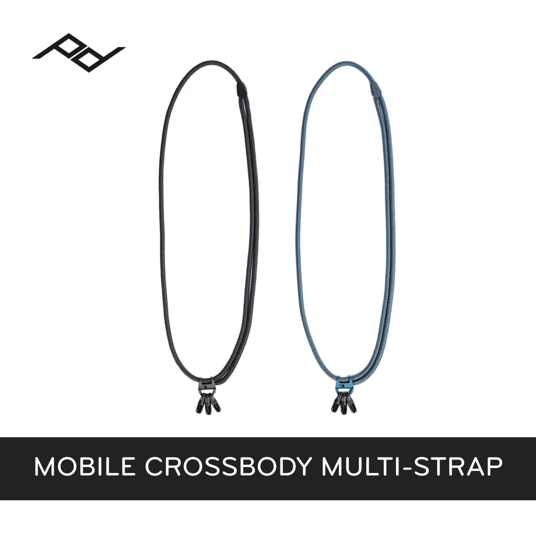 Two mobile crossbody multi-strap options on a white background with a peak design logo.
