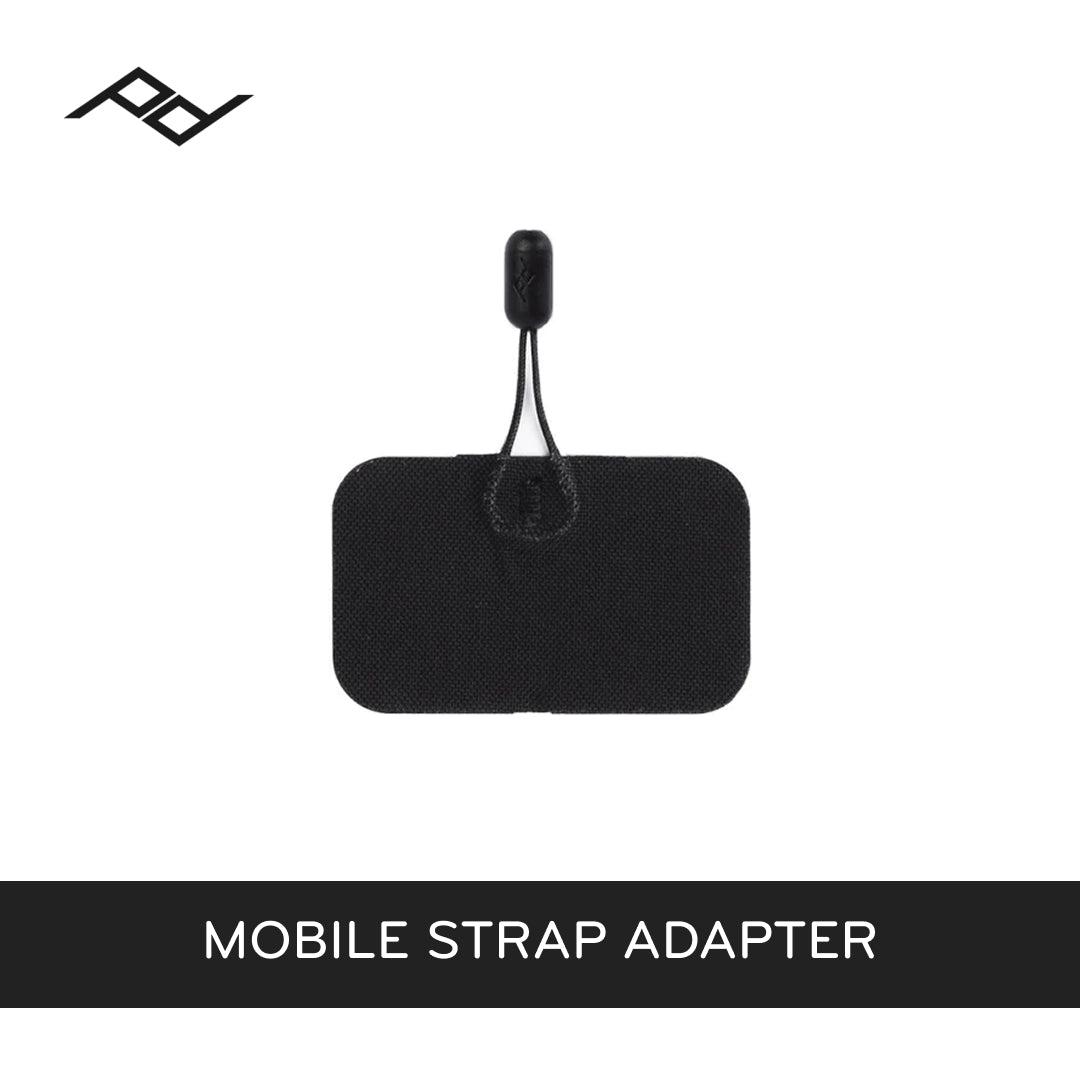 Black mobile strap adapter on a white background with Peak Design logo above.
