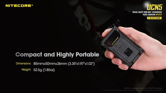 Nitecore UCN5 Dual-Slot USB-C QC Charger for Canon LP-E17 Battery