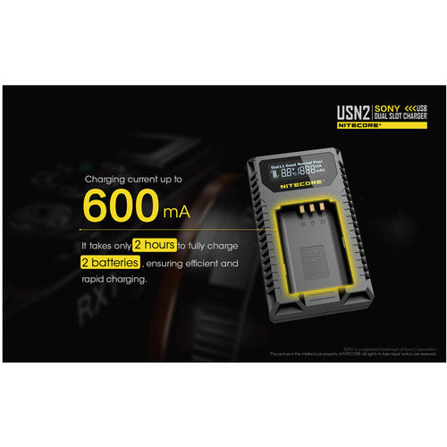 Nitecore USN2 Dual Battery USB Charger for Sony NP-BX1 Battery