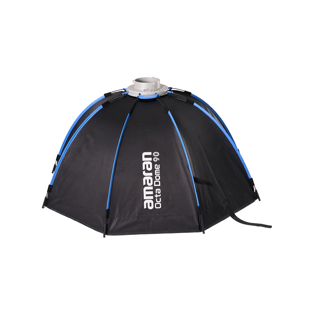 Black photography studio dome with blue accents on a white background, featuring the Amanan brand.