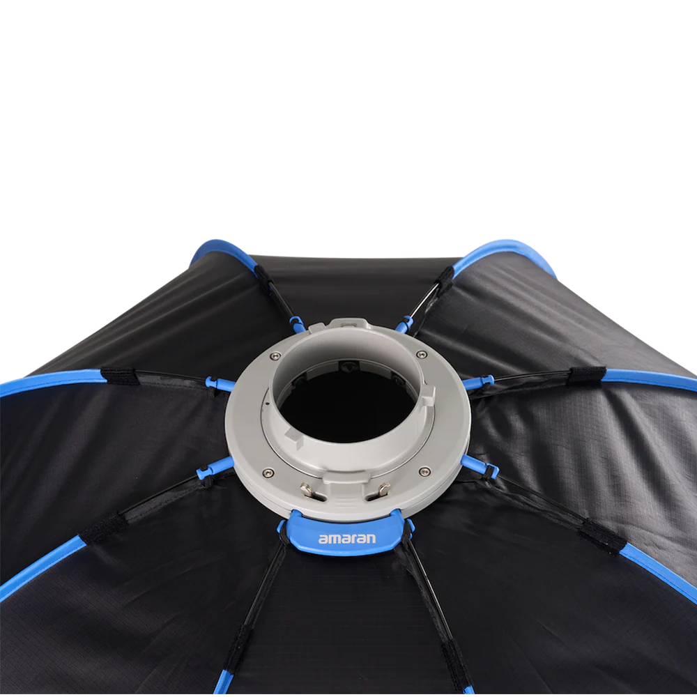 Black and blue photography softbox on a white background