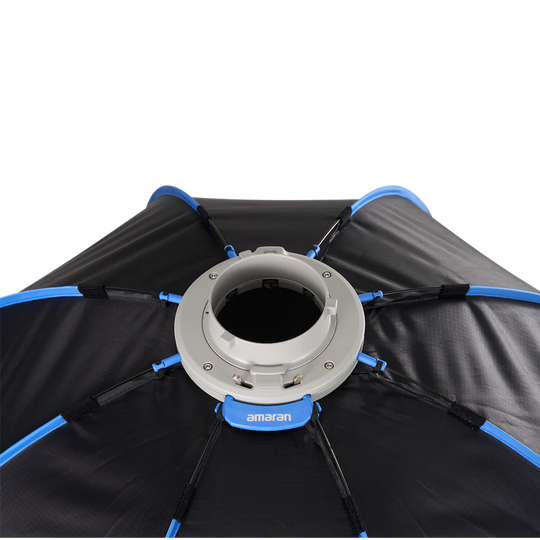 Black and blue photography softbox on a white background