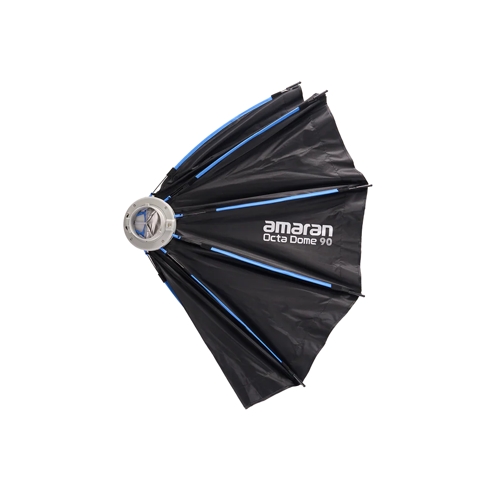 Black photography umbrella with 'amaran' branding on a white background