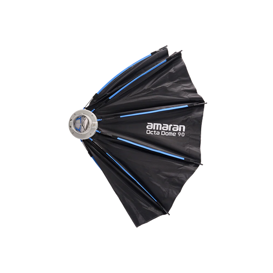 Black photography umbrella with 'amaran' branding on a white background