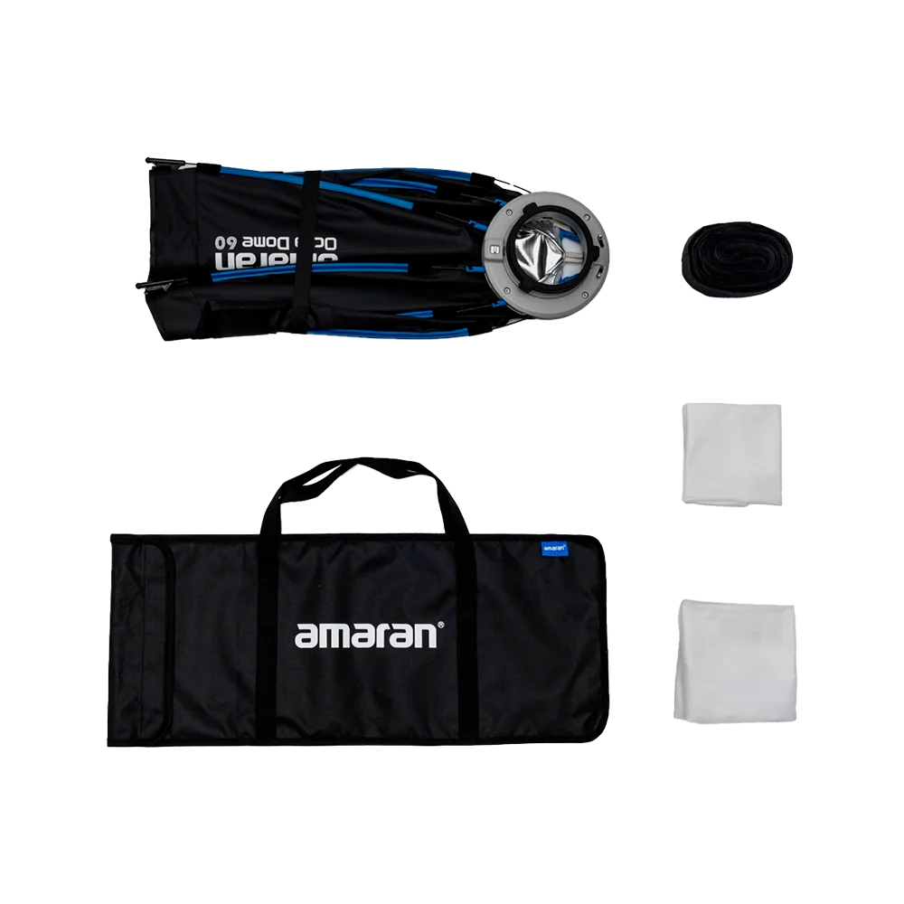 Amaran photography dome light kit with carrying case, diffuser, and accessories on a white background