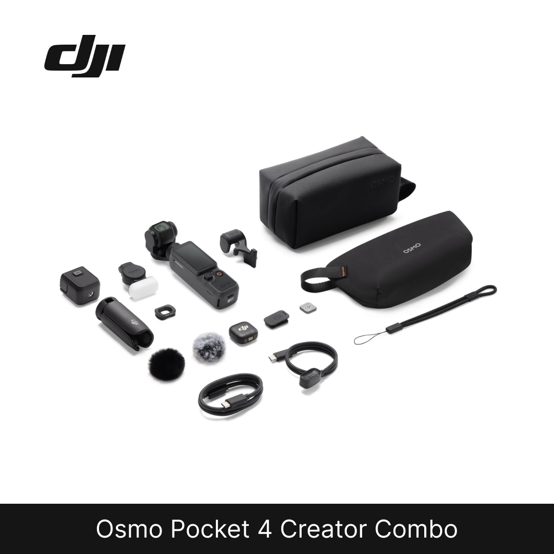 DJI Osmo Pocket 4 Creator Combo with various accessories on a white background