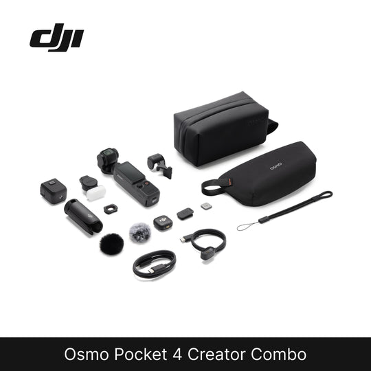 DJI Osmo Pocket 4 Creator Combo with various accessories on a white background