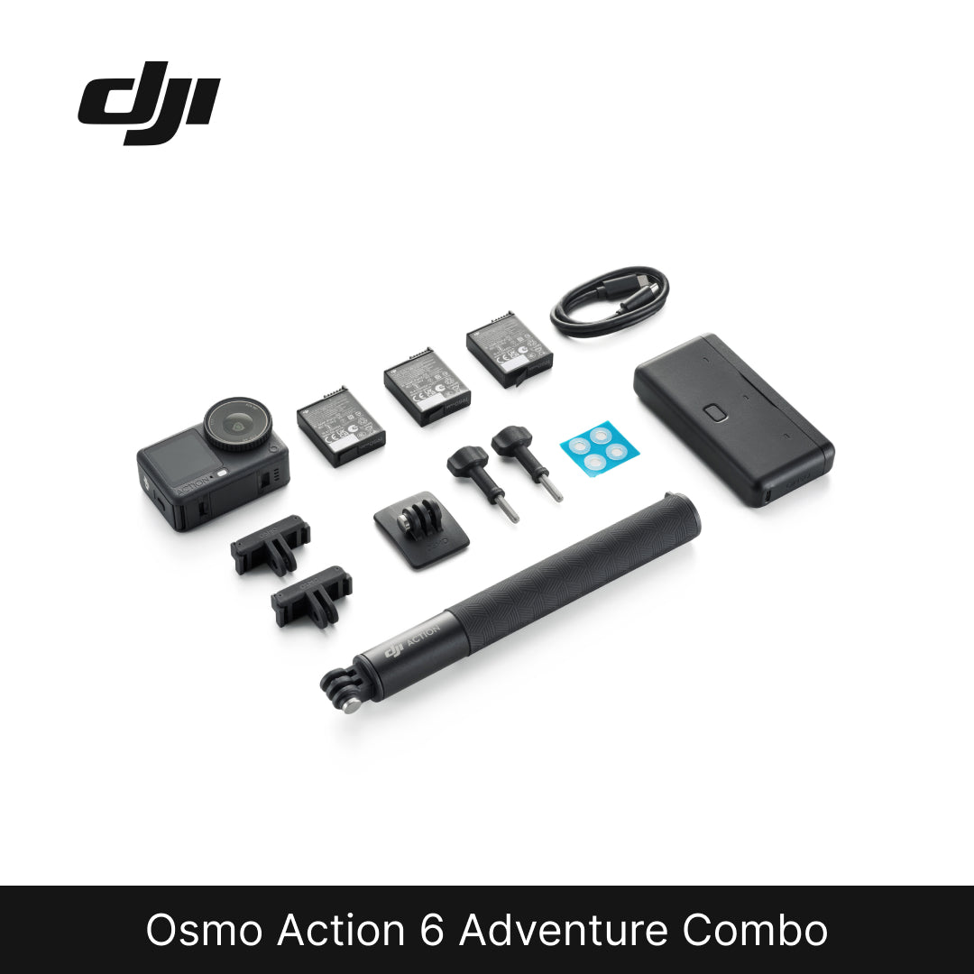 DJI Osmo Action 6 Adventure Combo with various accessories on a white background