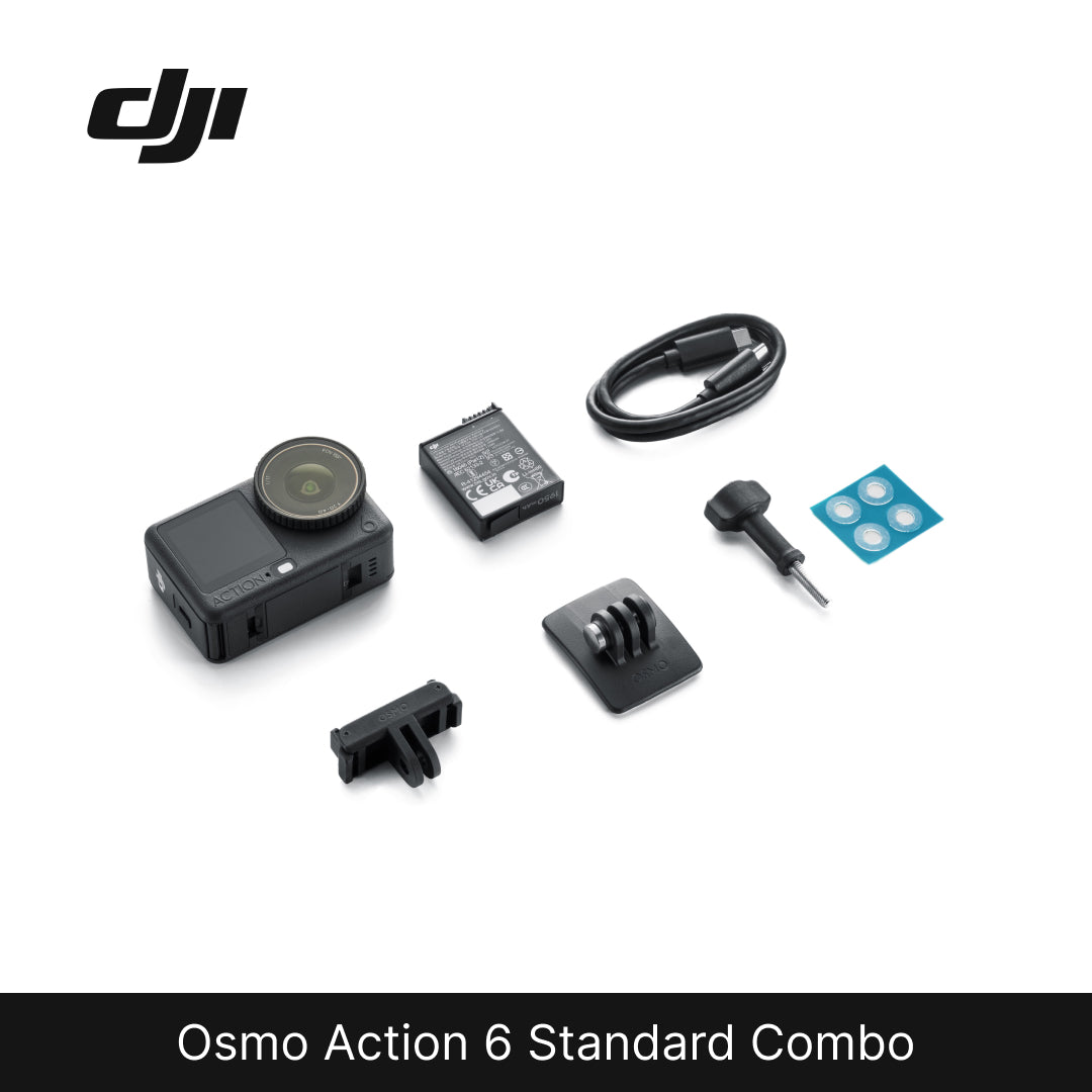 DJI Osmo Action 6 Standard Combo with various accessories on a white background