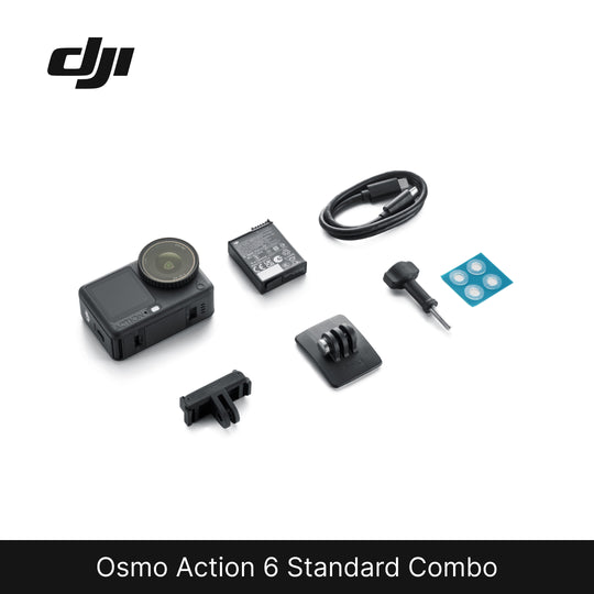 DJI Osmo Action 6 Standard Combo with various accessories on a white background