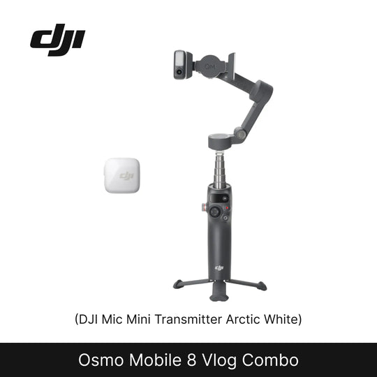 DJI Osmo Mobile 8 Vlog Combo with Mic Mini Transmitter on a white background