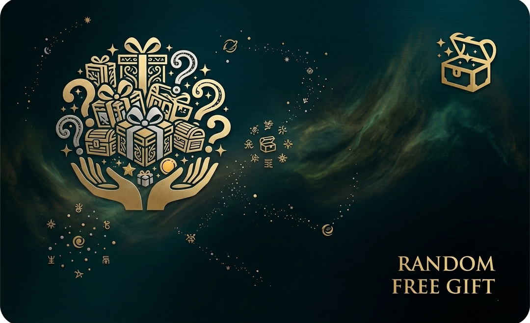 Decorative gift card with gold gift icon and 'Random Free Gift' text on a dark background